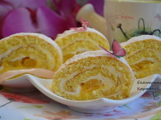 Рецепт бисквитного рулета с манго и сметанным кремом