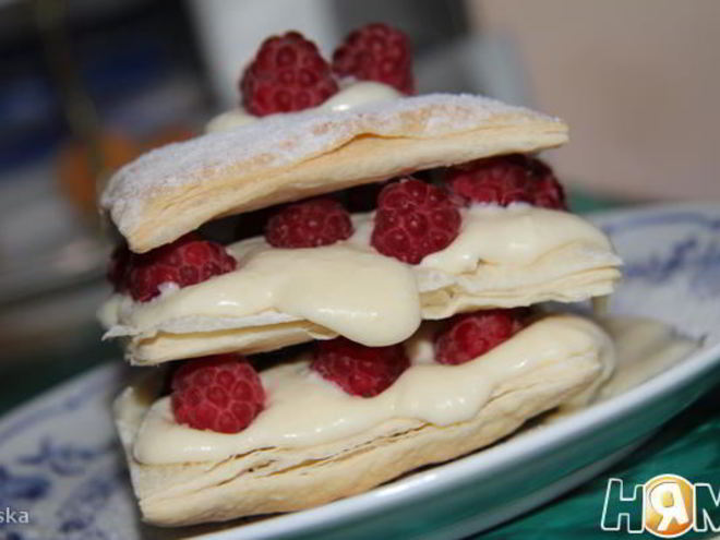 Рецепт мильфея с заварным кремом и малиной