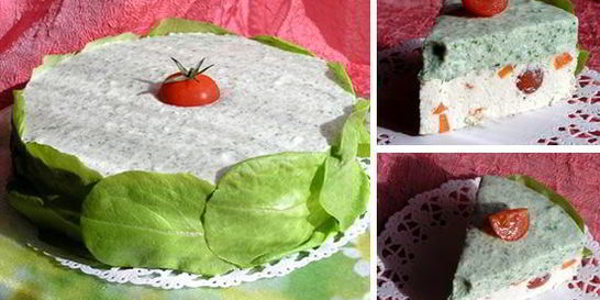 Торт-мусс с курицей, шпинатом и черри