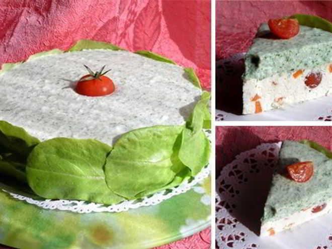 Рецепт торта-мусса с курицей, шпинатом и черри