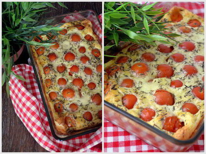 Рецепт несладкого клафути с томатами черри и пармезаном