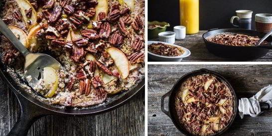 Пудинг из киноа с пеканом, яблоком и ревенем