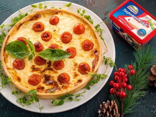 Рецепт киша с сырным суфле и помидорами черри