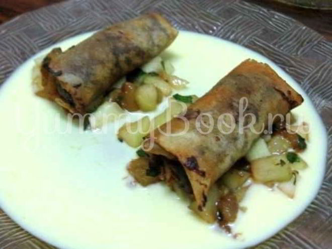 Рецепт эгроли с персиками и шоколадным соусом