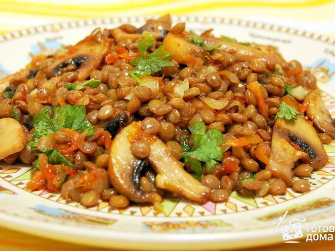 Рецепт чечевицы с шампиньонами