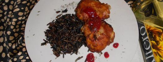 дикий рис с курицей-гриль и сливовым соусом. Шаг 4