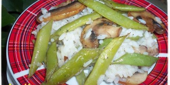 Рис с грибами и спаржевой фасолью