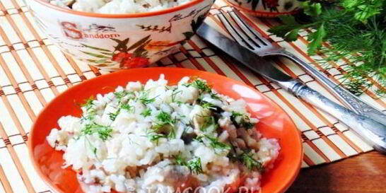 Рис с шампиньонами и рубленой курицей