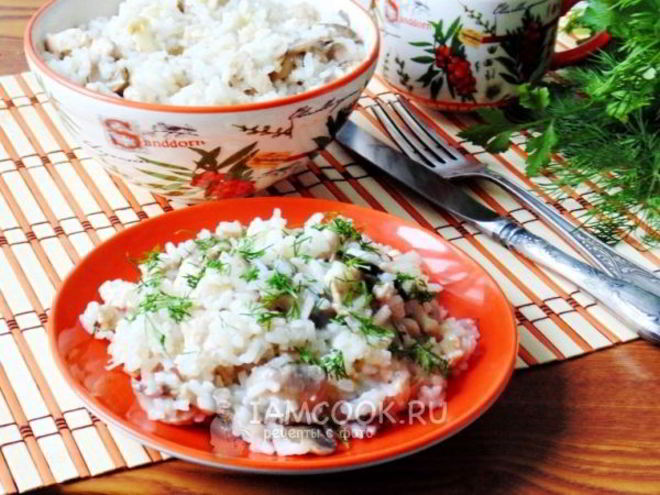 Рецепт риса с шампиньонами и рубленой курицей