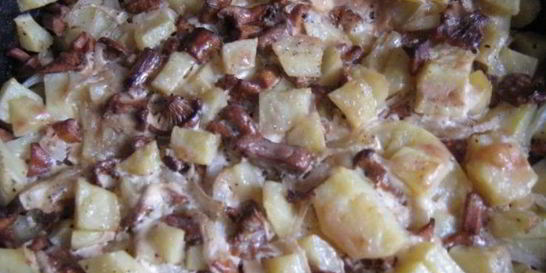 Лисички, запеченные под сыром