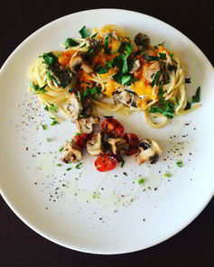 Лапша с тыквой и грибами