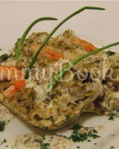 Каннеллони с грибами и креветками под пикантным соусом