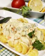 Макароны с курицей и грибами в сливочном соусе