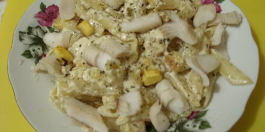 Макароны с тыквой и треской