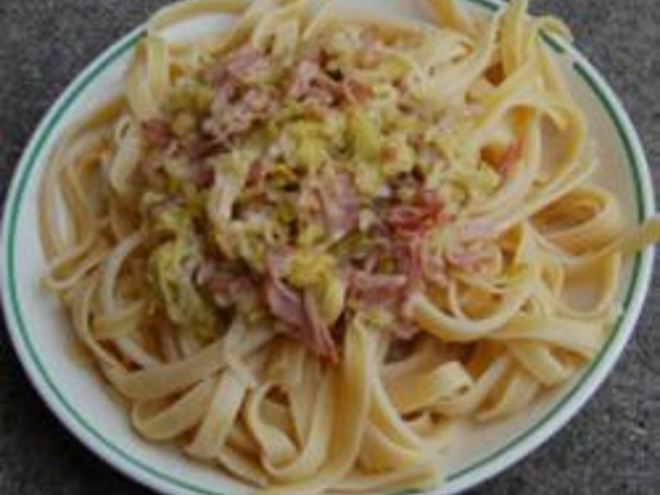 Рецепт макарон с ветчиной и луком пореем