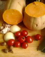 Паста капеллини с тыквой и помидорами черри