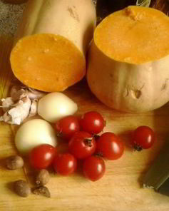 Паста капеллини с тыквой и помидорами черри