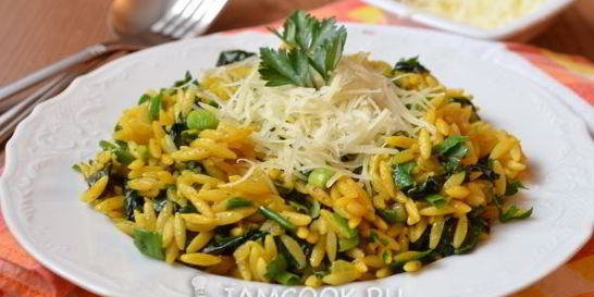 Паста орзо со шпинатом