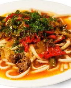 Паста с бараниной и овощами