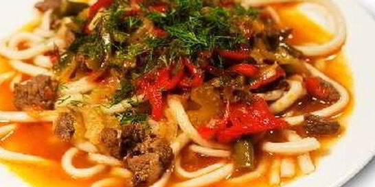 Паста с бараниной и овощами