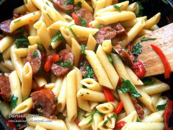 Рецепт пасты с краковской колбасой и сладким перцем
