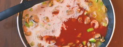 паста с морепродуктами в томатно-сливочном соусе. Шаг 6