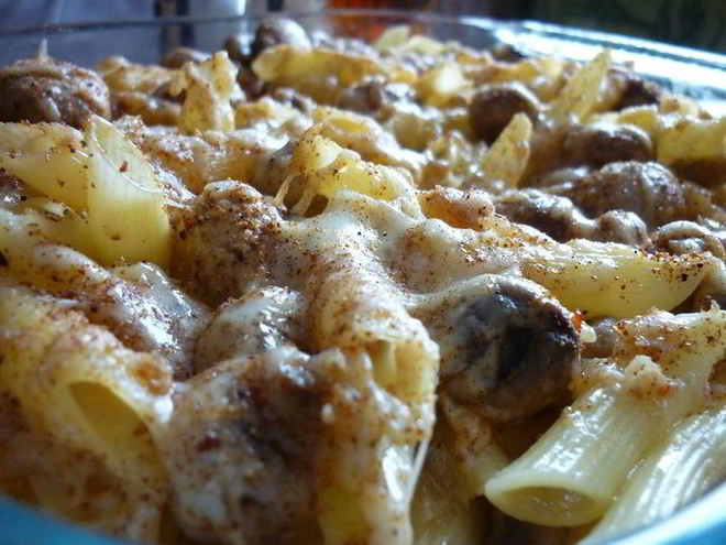 Рецепт пенне, запеченные в сливочно-грибном соусе