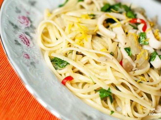 Рецепт спагетти с кальмарами