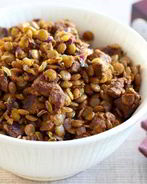 Баранина в маринаде с чечевицей