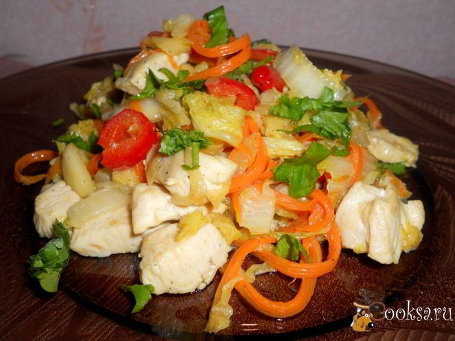 Рецепт куриного филе тушеного с пекинской капустой