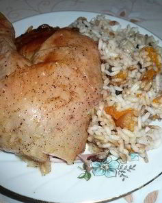 Курица, фаршированная рисом и курагой