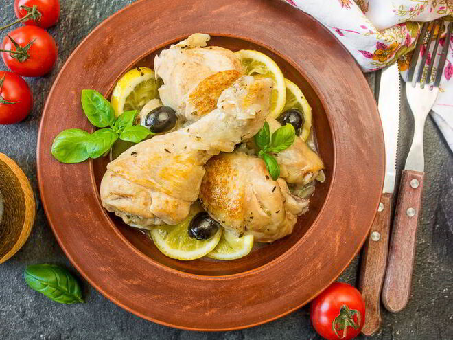 Рецепт курицы с лимоном и маслинами