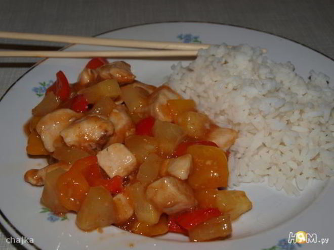 Рецепт курицы с перцем и ананасами в кисло-сладком соусе