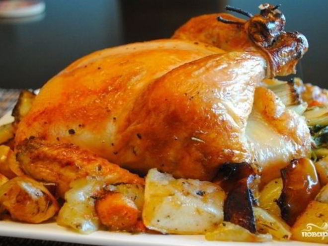 Рецепт курицы с яблоками в духовке