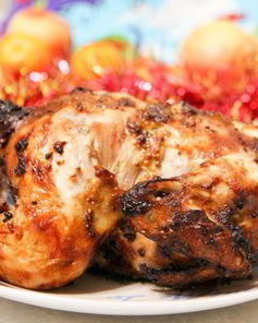 Цыпленок, фаршированный рисом и яблоками