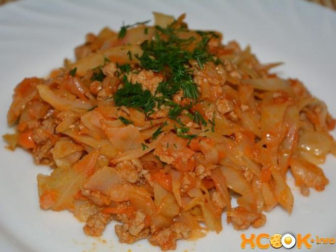 Рецепт тушеной капусты с фаршем
