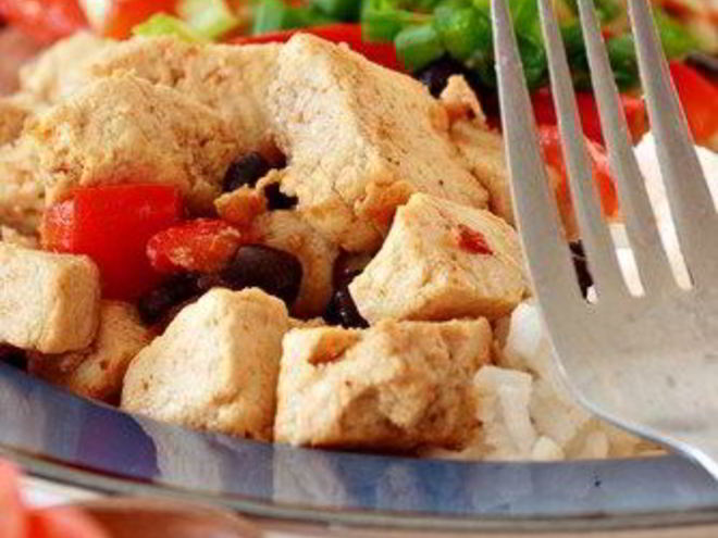 Рецепт жареных баклажанов с красным перцем и тофу