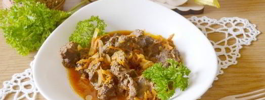 говяжья печень тушеная в соусе в мультиварке. Шаг 11