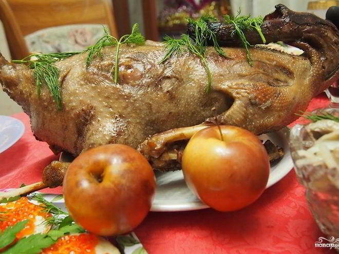 Рецепт гуся с гречкой, грибами и печенью