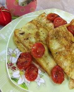 Креспелле с печенью, нутом и помидорами черри