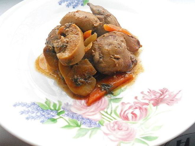 Рецепт куриной печени с грибами