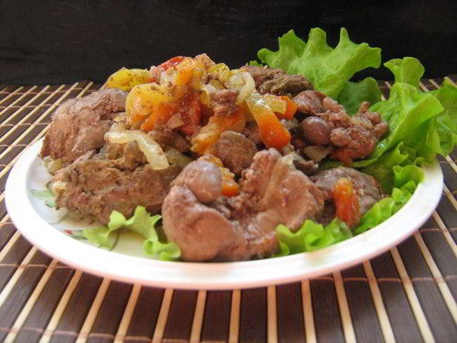 Рецепт куриной печени с овощами