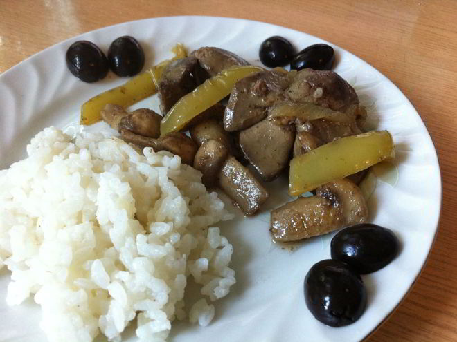 Рецепт куриной печени с шампиньонами