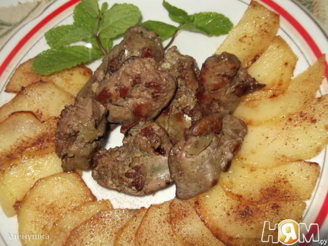Рецепт куриной печени с яблоком
