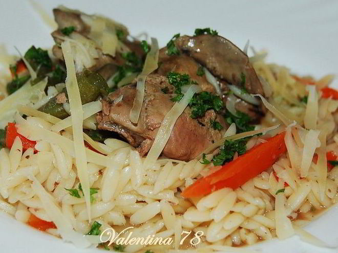 Рецепт паровой печенки с пастой орзо