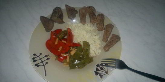 Печень индейки с филе говядины и рисом басмати