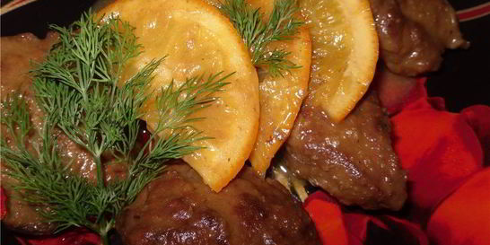 Печень с апельсинами в соусе