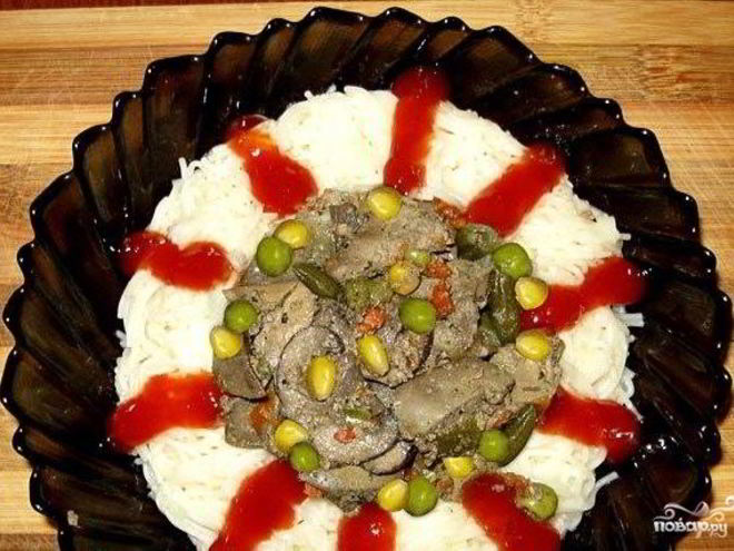 Рецепт печени с грибами в мультиварке