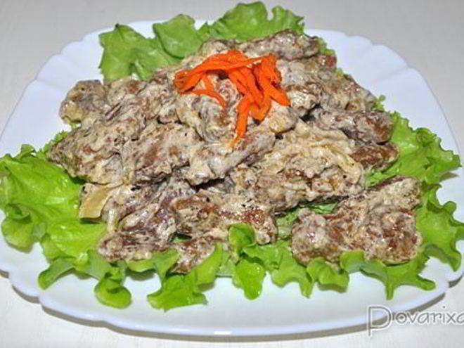 Рецепт печени в сметанно-горчичном соусе