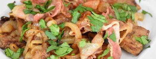 печень жареная с белыми грибами. Шаг 12